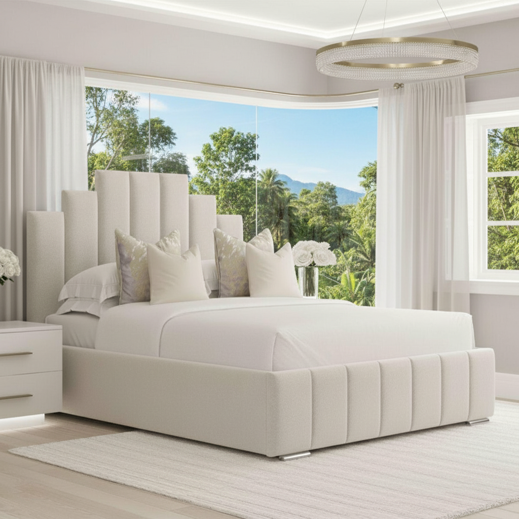 luxe channel panel upholstered bed frame