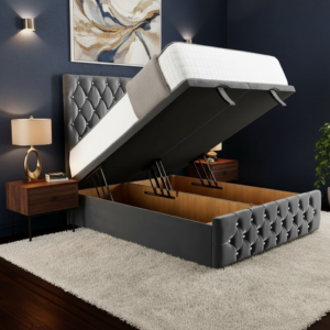 chesterfield ottoman bed frame | gas lift storage | crushed velvet | paradise sleep