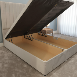 panel ottoman divan bed base | end lift gas lift | extra deep storage | chrome feet | paradise sleep