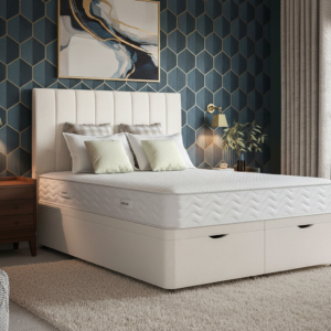 channel panel ottoman divan bed | tall headboard | drawer storage | paradise sleep
