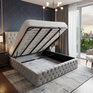 chesterfield ottoman storage bed | gas lift | button tufted | paradise sleep
