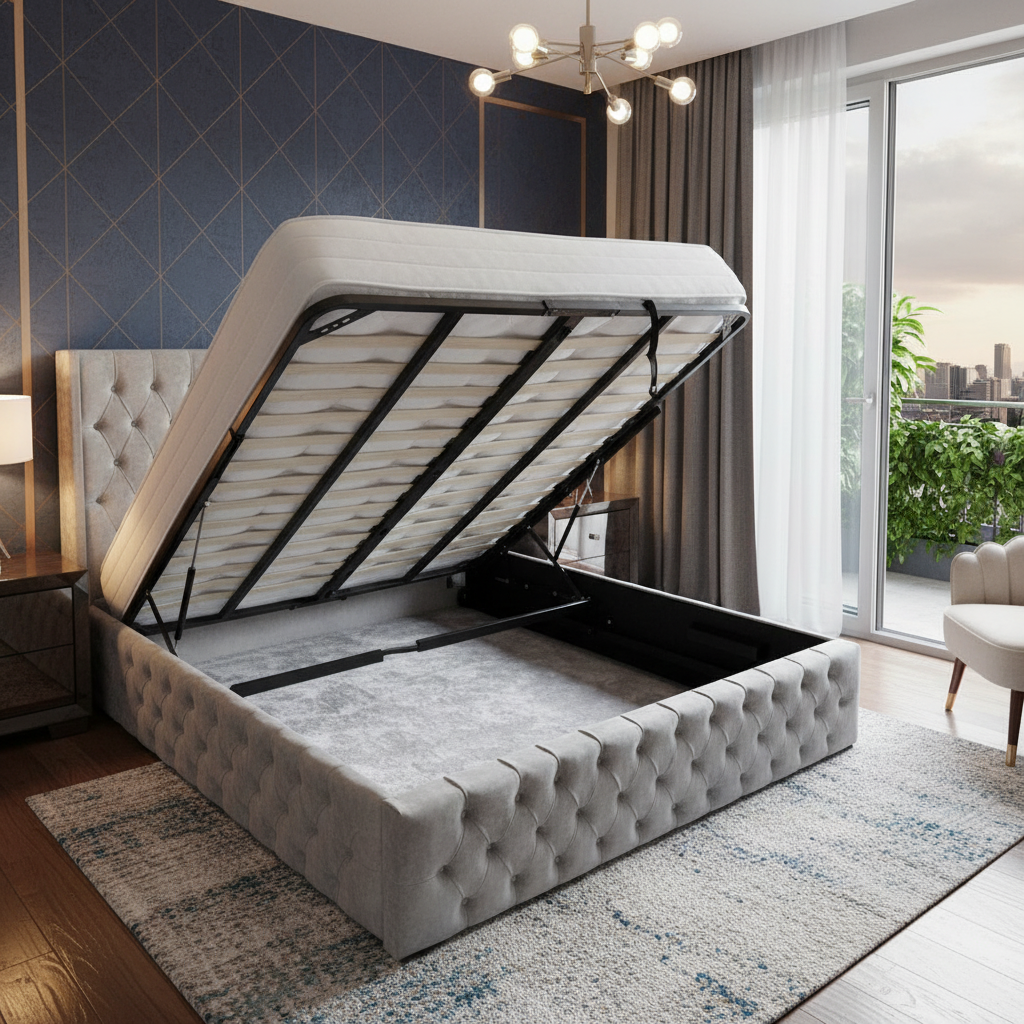 chesterfield ottoman storage bed | gas lift | button tufted | paradise sleep chesterfield ottoman storage bed | gas lift | button tufted | paradise sleep