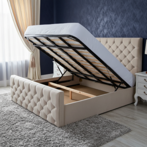 diamond chesterfield ottoman storage bed | gas lift | crystal button tufted | paradise sleep