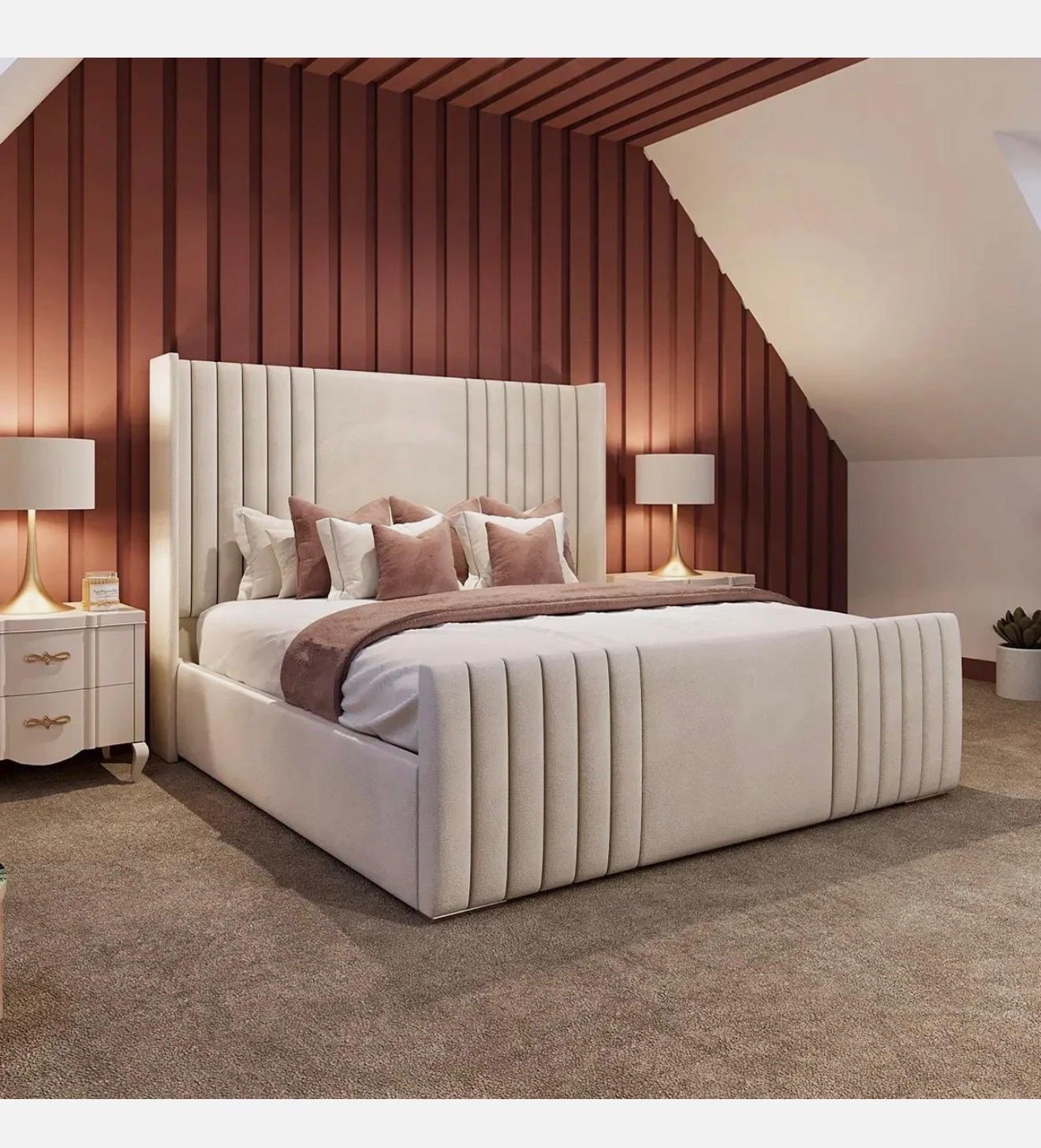 luxe channel panel bed | extra tall winged headboard | fully upholstered | paradise sleep luxe channel panel bed | extra tall winged headboard | fully upholstered | paradise sleep