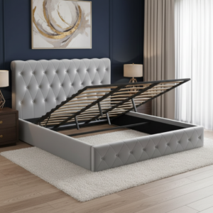 scallop wing chesterfield ottoman storage bed | gas lift | button tufted | paradise sleep