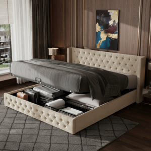 scallop wing chesterfield ottoman storage bed | gas lift | button tufted | paradise sleep (copy)