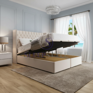 wingback chesterfield ottoman bed | split gas lift | massive storage | studs & wings | paradise sleep